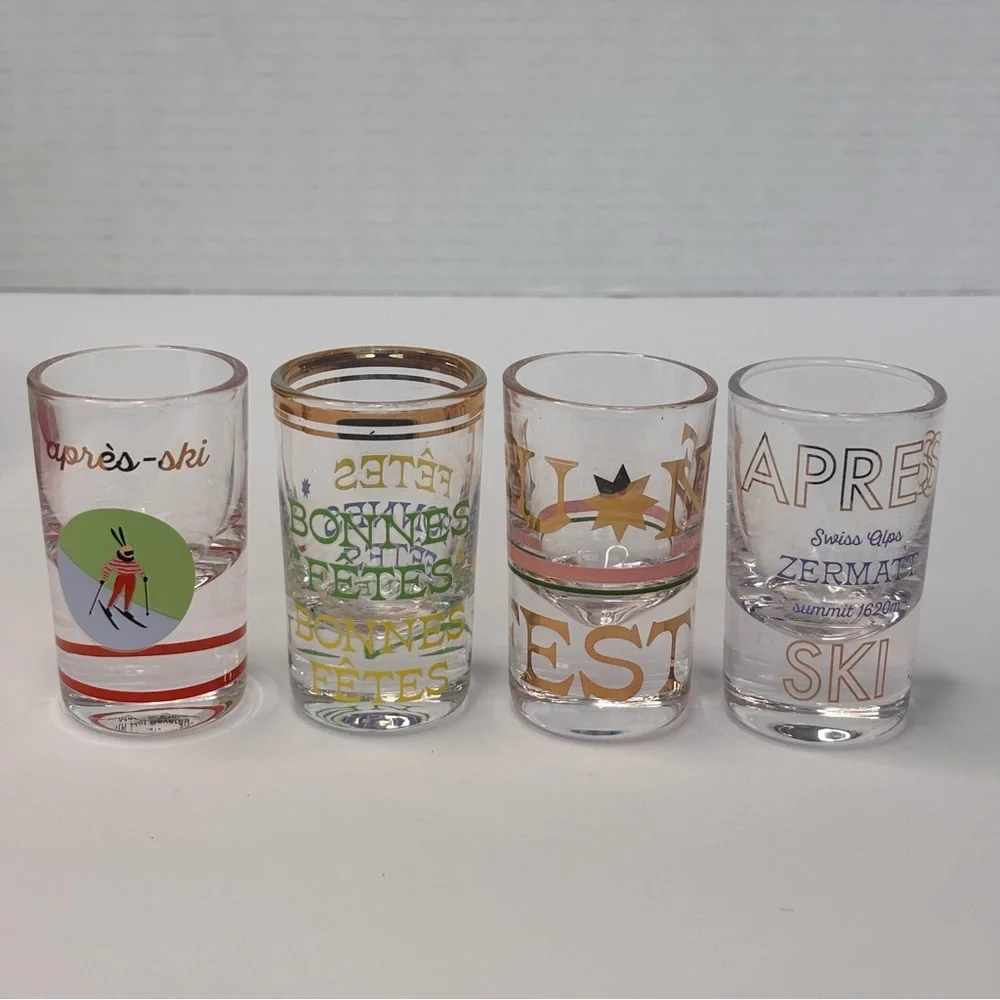 Anthropologie Apres Ski Shot Glasses Set of 4 - New In Box